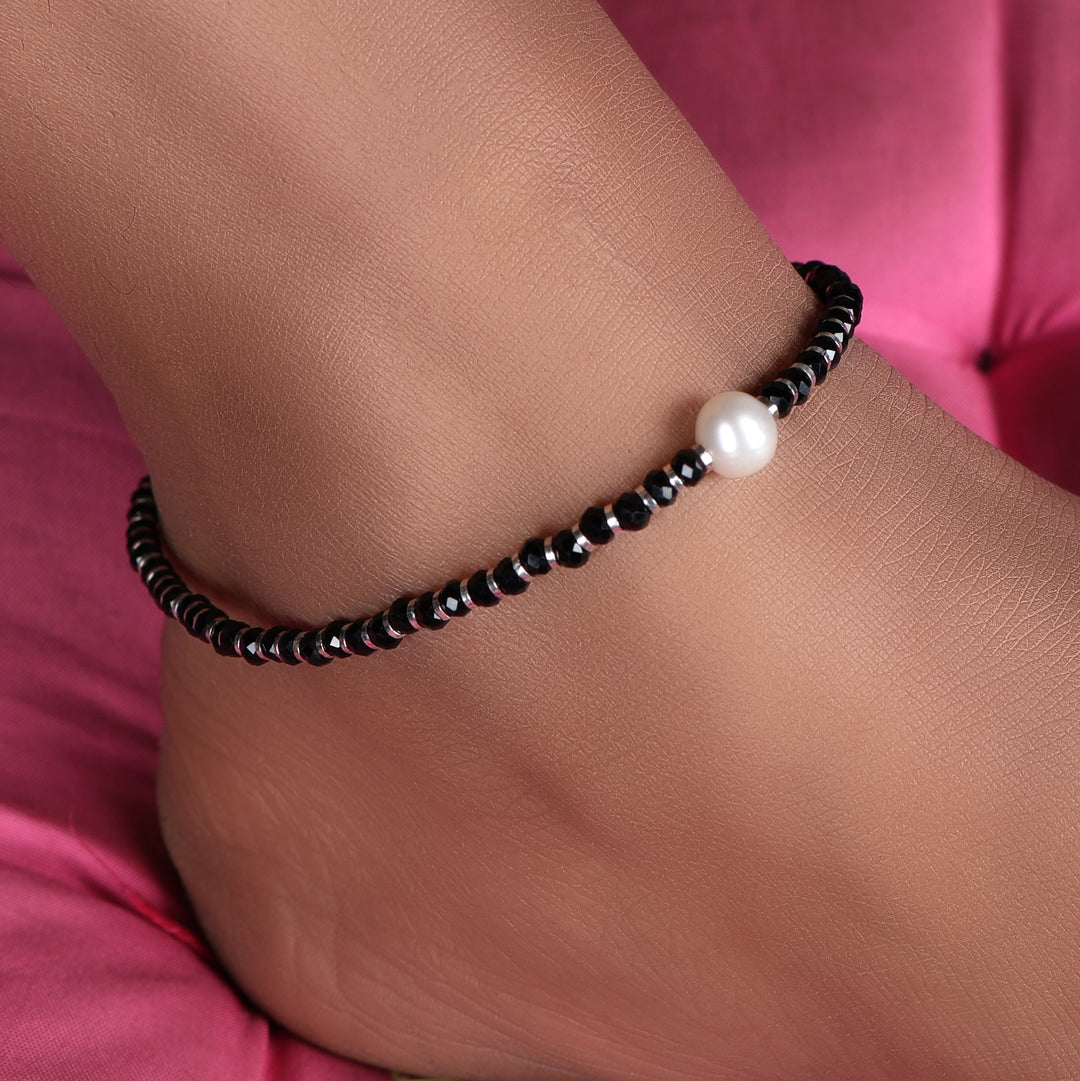 Black Bead Pearl Necklace | 925 Silver Chain | Women's Jewelry