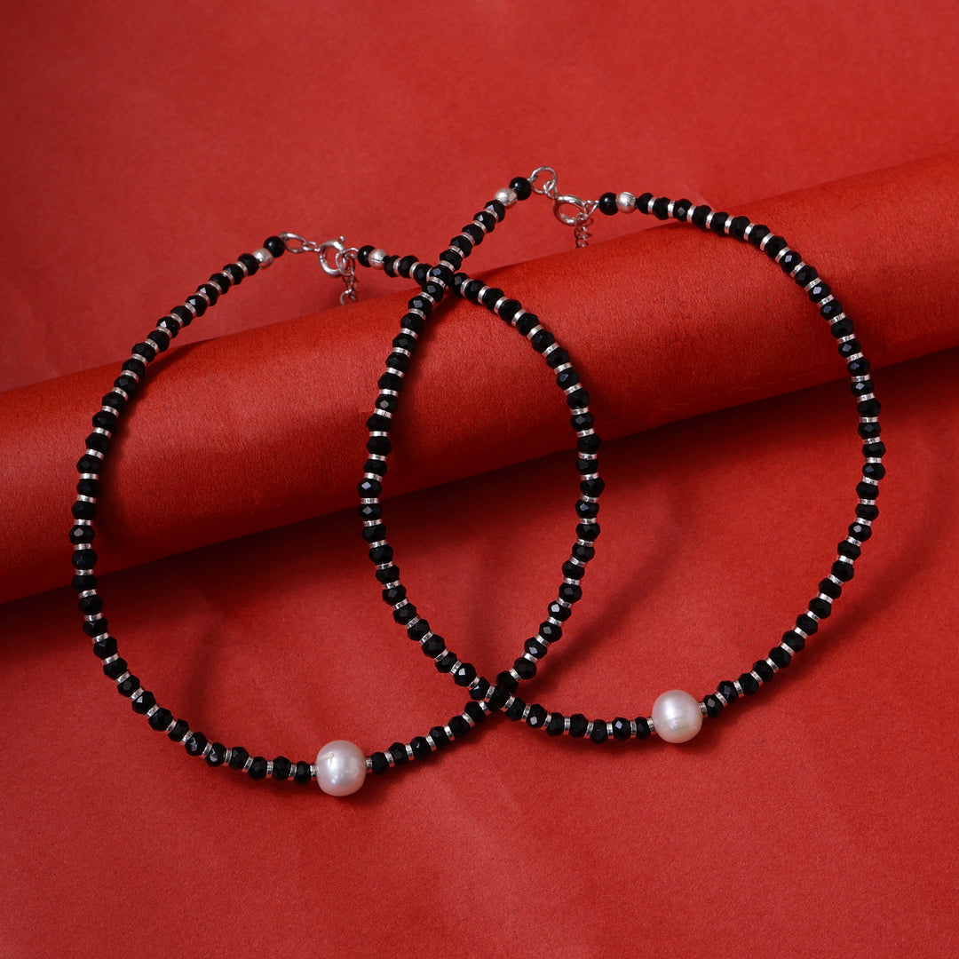 Black Bead Anklets with Pearl Accents | Women's Jewelry Gift