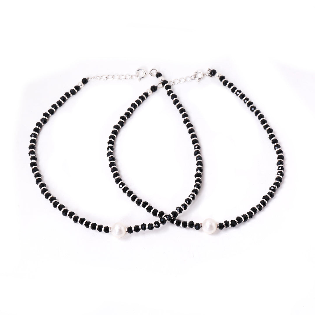 Black Bead Anklets with Pearl Accents | Women's Jewelry Gift