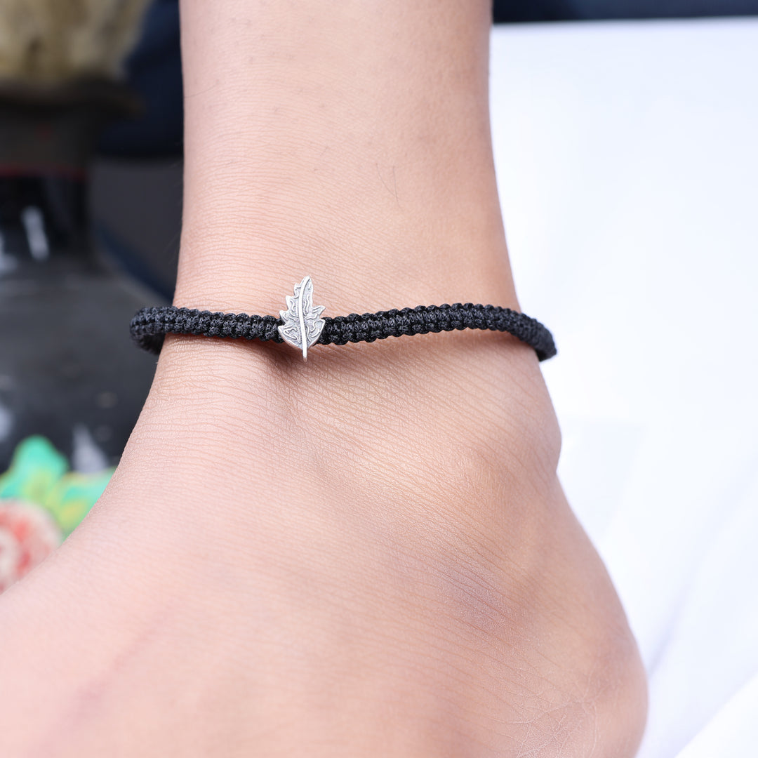 925 Sterling Silver Adjustable Leaf Bracelet with Black Cord