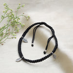 Load image into Gallery viewer, Black Macrame Cord Bracelet with Silver Leaf Charms | Adjustable
