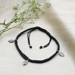 Load image into Gallery viewer, Black Macrame Cord Bracelet with Silver Leaf Charms | Adjustable
