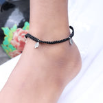 Load image into Gallery viewer, Black Macrame Cord Bracelet with Silver Leaf Charms | Adjustable
