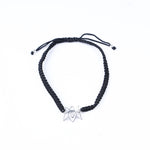 Load image into Gallery viewer, Adjustable Black Cord Bracelet with Sterling Silver Lotus Charm
