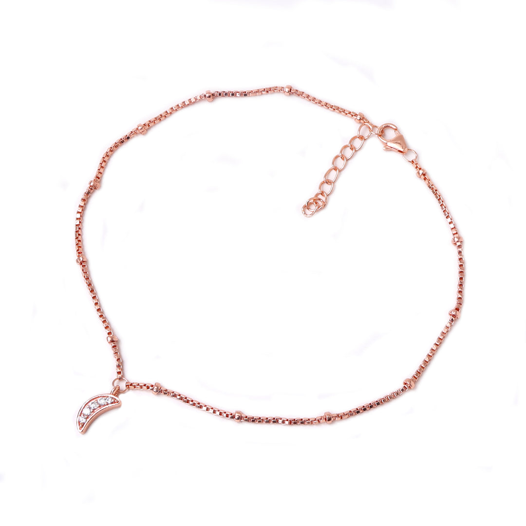 Rose gold plating Moon Anklet with Cubic Zirconia | Women's Jewelry Gift