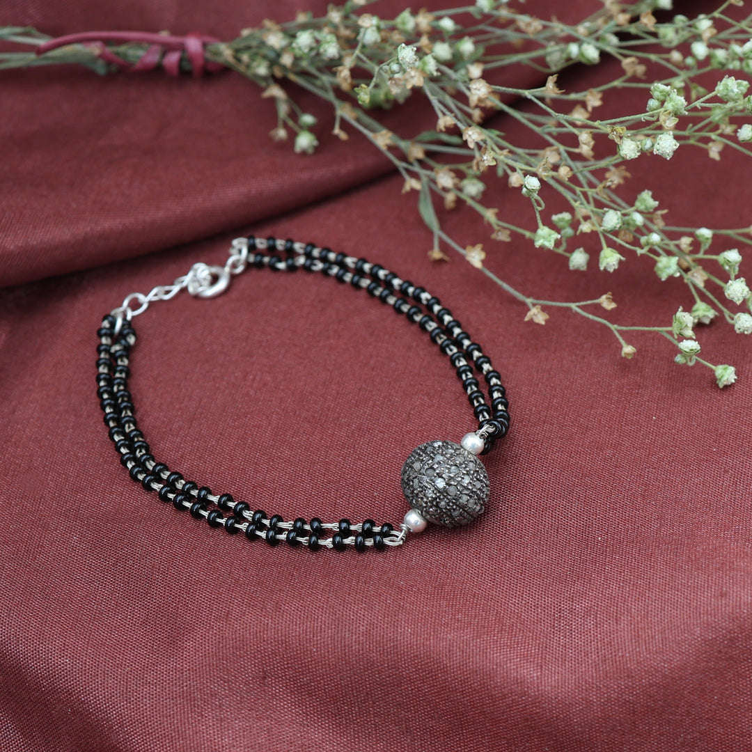 Black Bead Bracelet | Sterling Silver Beaded Jewelry Gift
