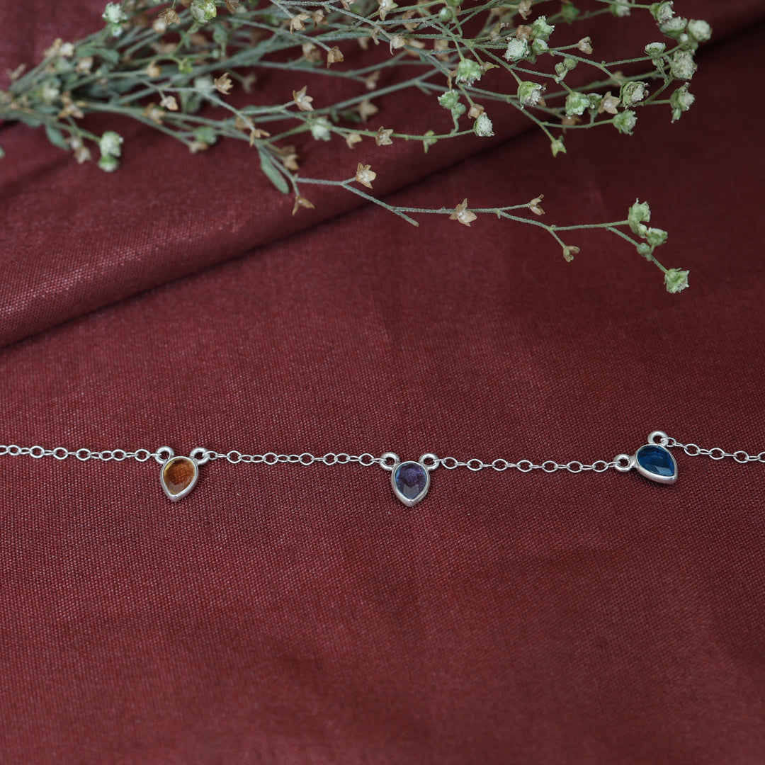 925 Silver Multi-Color Gemstone Anklet for Women | Summer Jewelry