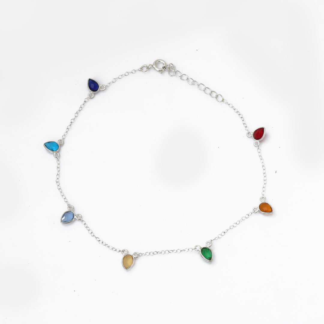 925 Silver Multi-Color Gemstone Anklet for Women | Summer Jewelry