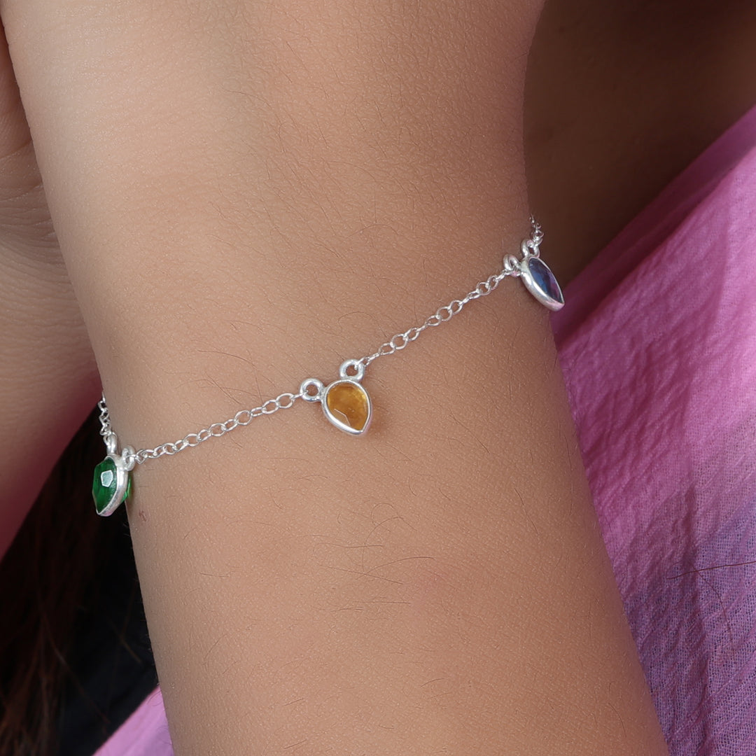 925 Silver Multi-Color Gemstone Anklet for Women | Summer Jewelry