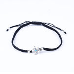 Load image into Gallery viewer, Black Cord Flower Bracelet with Turquoise Bead, Adjustable
