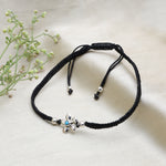 Load image into Gallery viewer, Black Cord Flower Bracelet with Turquoise Bead, Adjustable
