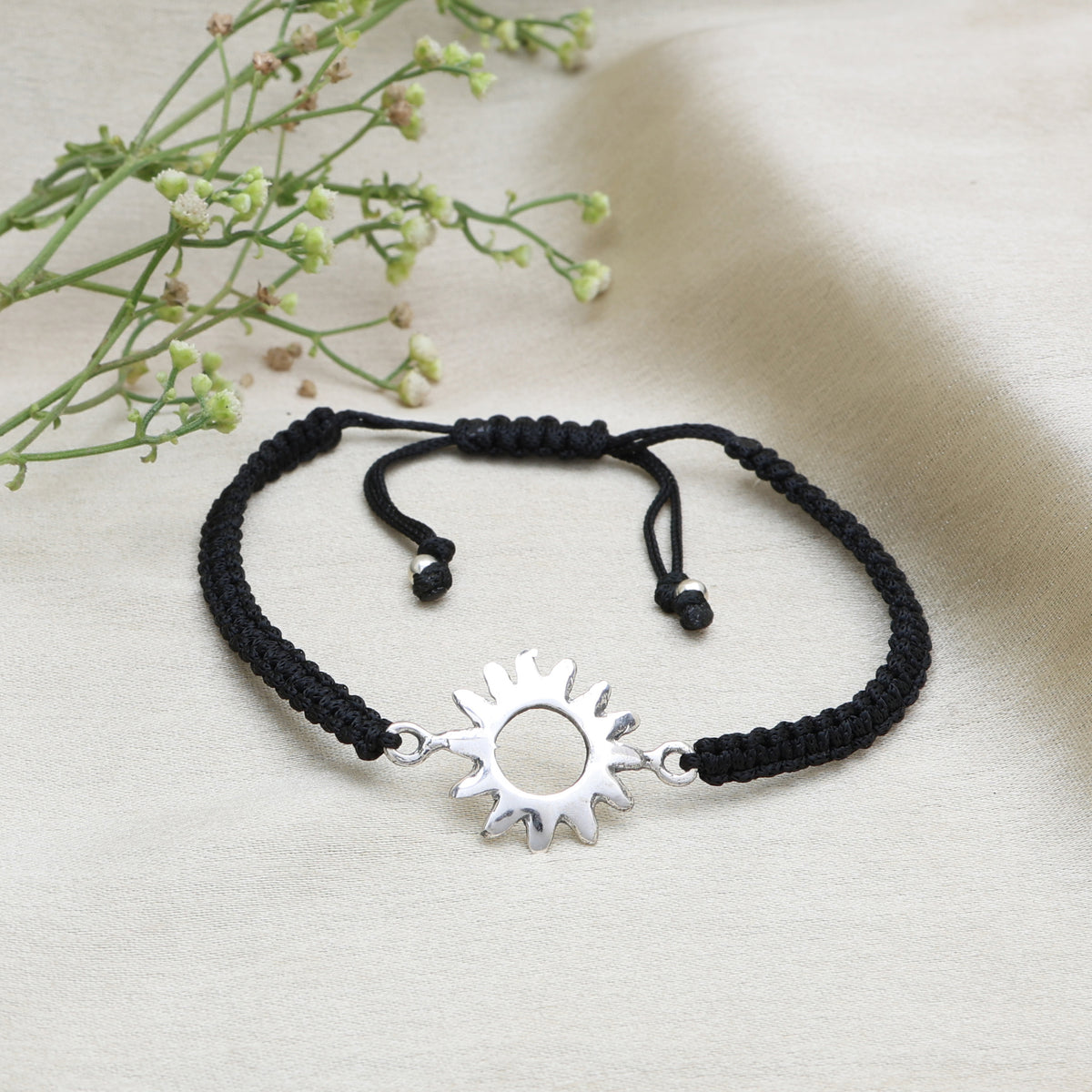 Black cord sun charm adjustable bracelet | daily wear jewelry