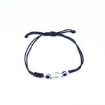Load image into Gallery viewer, Black Cord Adjustable Bracelet with Silver Bead and Evil Eye Charms
