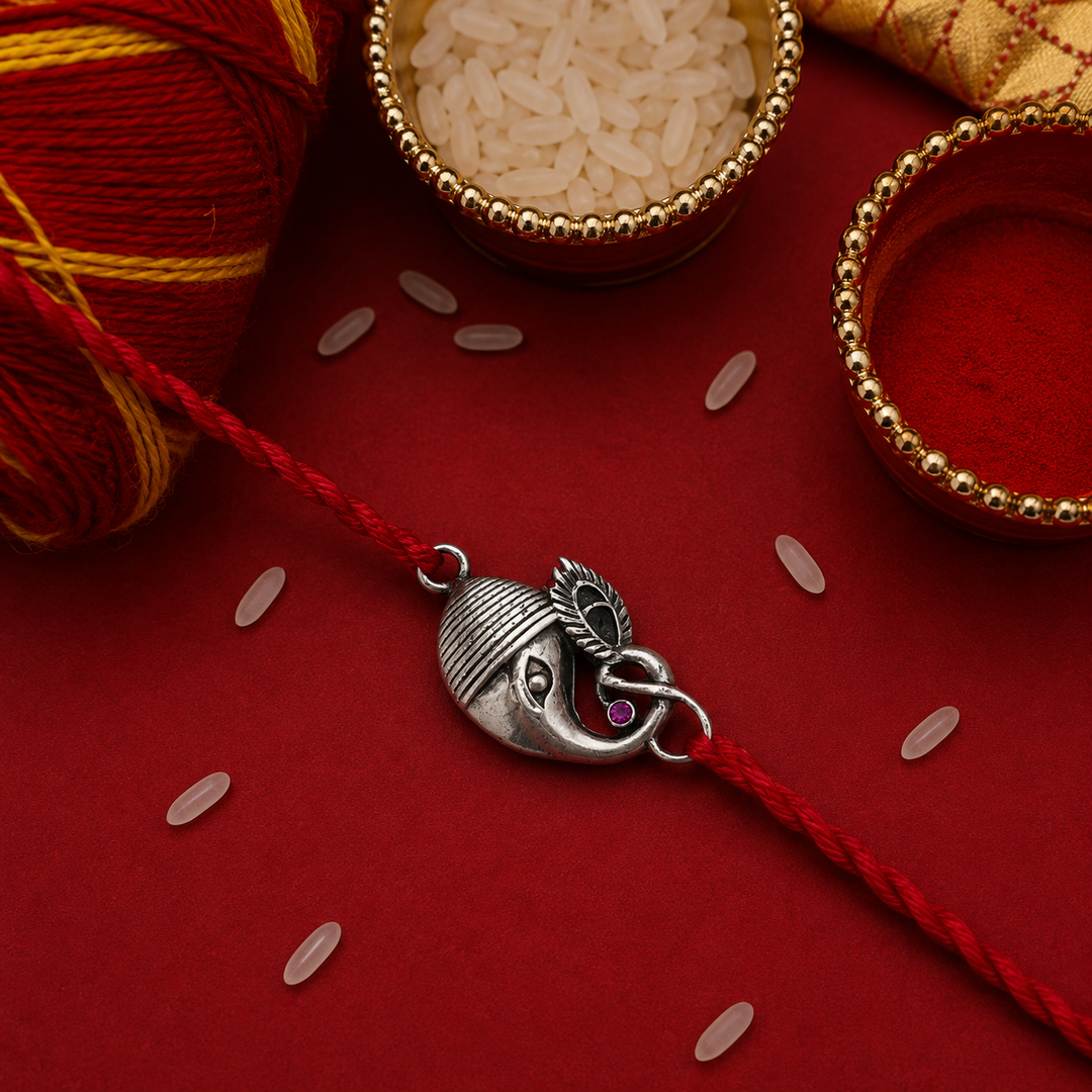 Ganesha 925 Sterling Silver Rakhi with CZ for Rakshabandhan