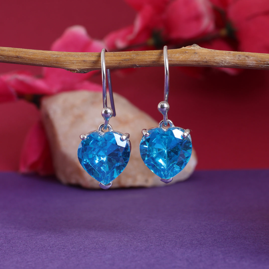 Silver Blue Heart Earrings for Women | Gemstone Jewelry