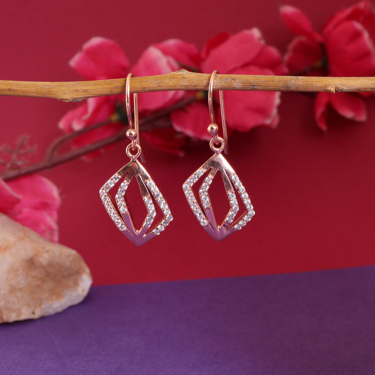 Rose gold diamond cut earrings for women | dangle earrings gift