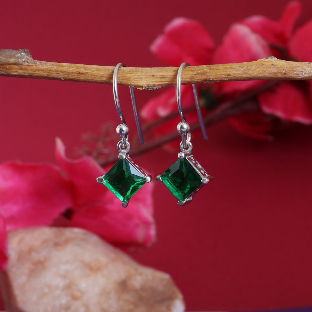 925 Silver Emerald Green Stone Earrings for Women | Gift