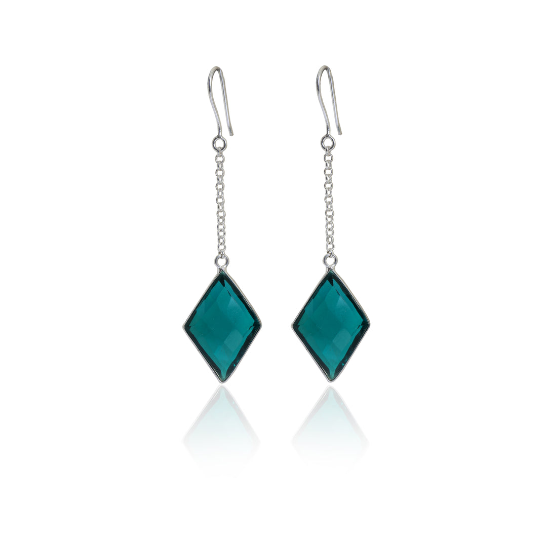 Silver Teal Diamond Drop Earrings for Women | Gemstone Jewelry