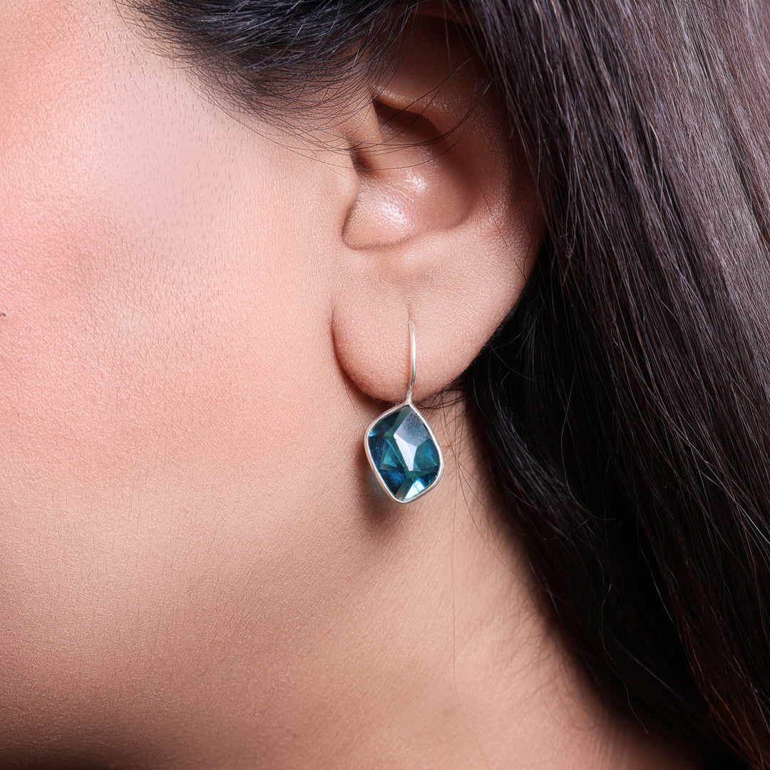 925 Silver Blue Gemstone Drop Earrings for Women | Gift| High Polish