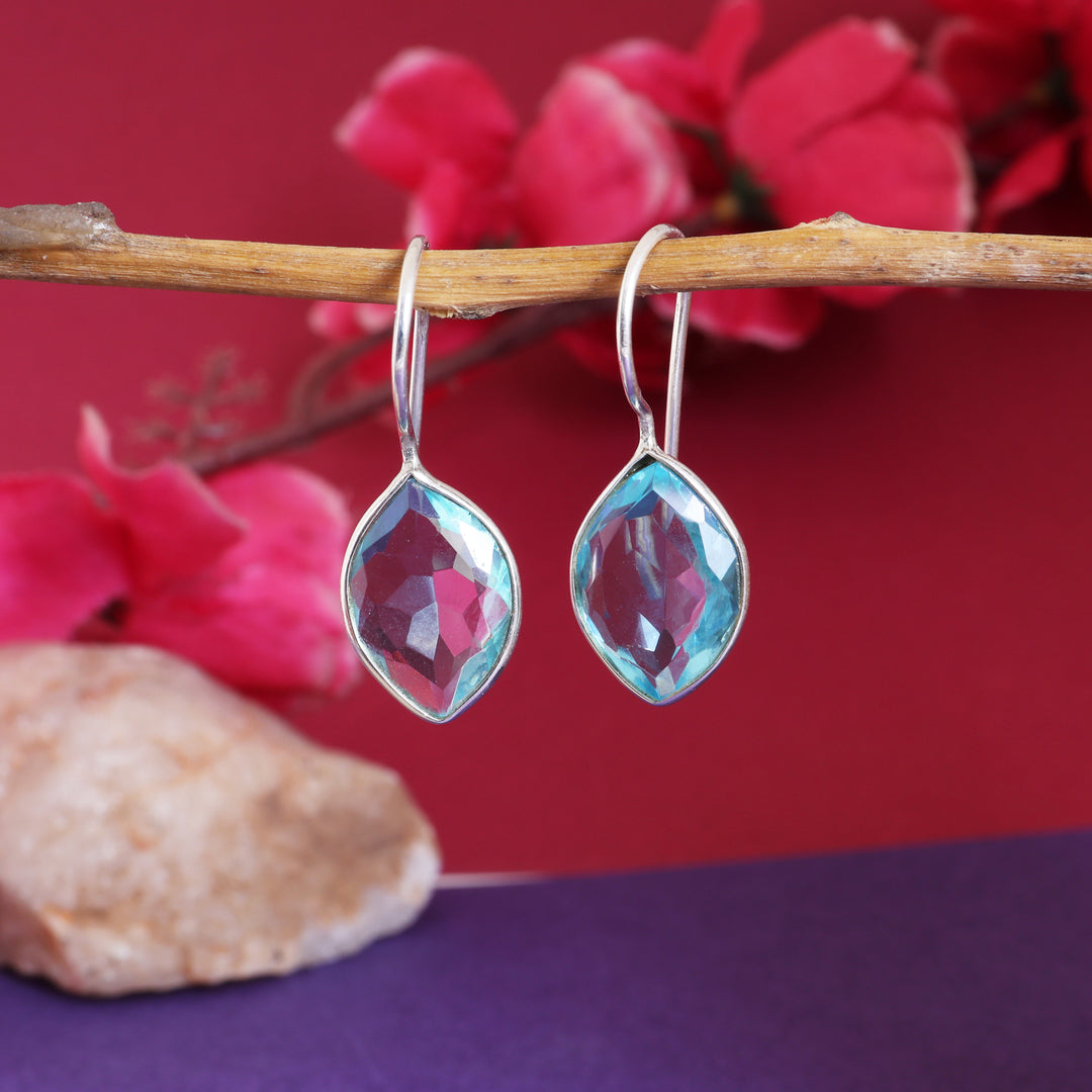 Silver Blue Topaz Drop Earrings for Women | Gemstone Jewelry