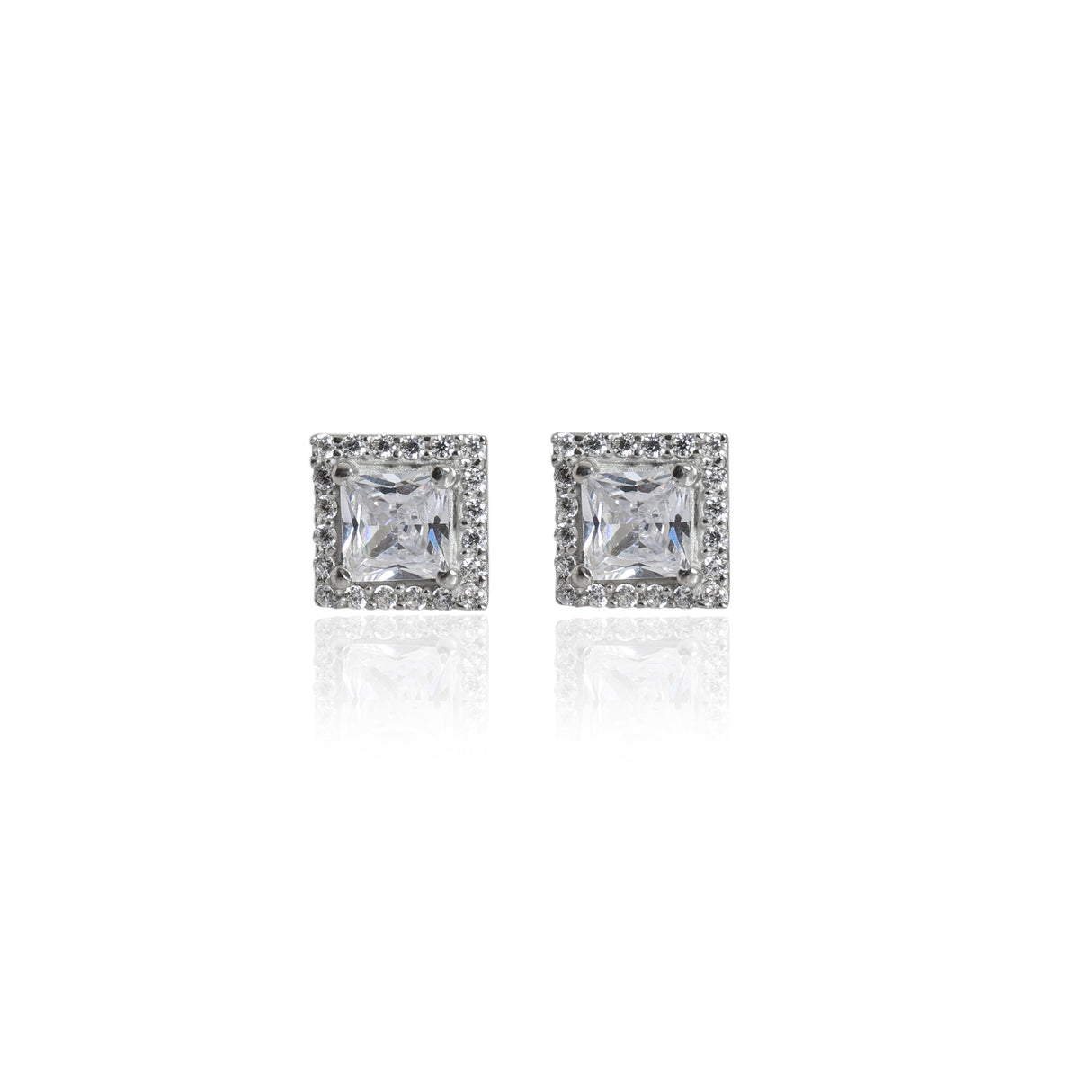 925 silver cubic zirconia square stud earrings | women's gift
