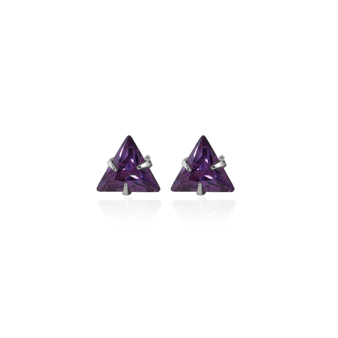 Silver Trillion Cut Amethyst Stud Earrings for Women