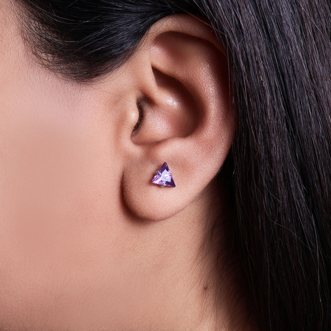 Silver Trillion Cut Amethyst Stud Earrings for Women