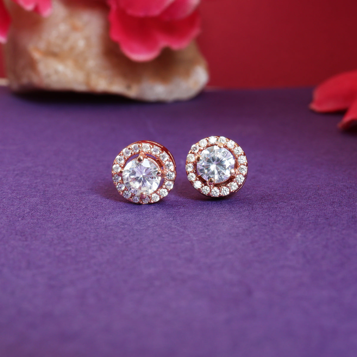 Rose gold stud earrings with cubic zirconia | women's jewelry gift