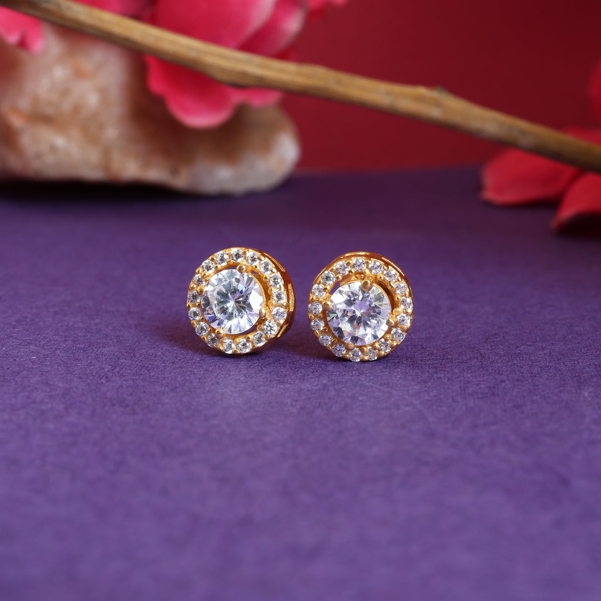 Gold stud earrings with cubic zirconia | women's jewelry gift