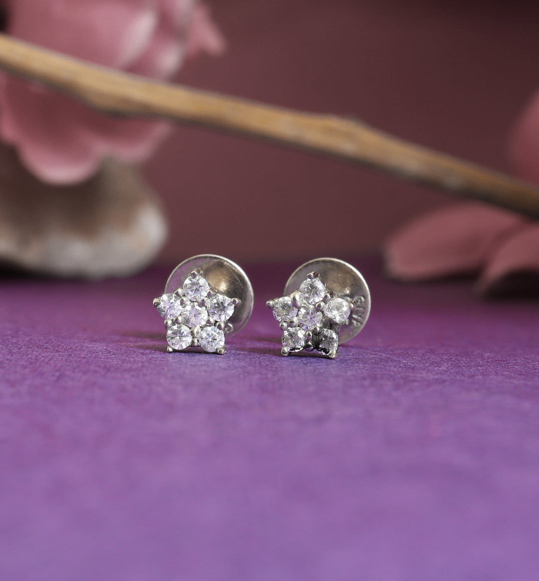925 Silver Cubic Zirconia Flower Stud Earrings for Women