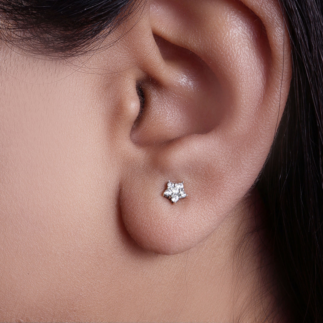 925 Silver Cubic Zirconia Flower Stud Earrings for Women