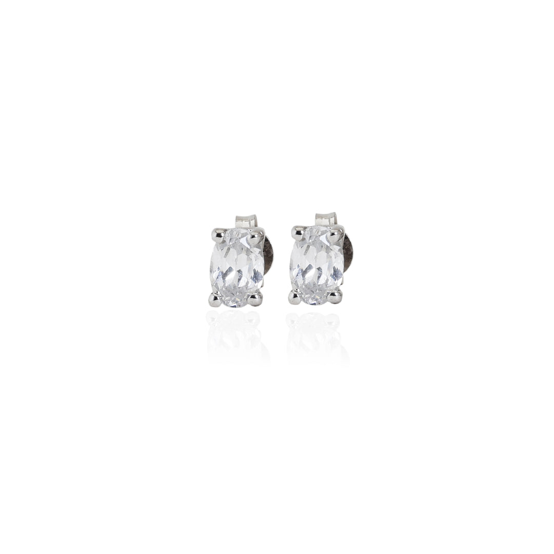 Silver Oval Stud Earrings for Women | Daily Wear | Gift