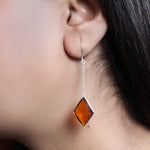 Load image into Gallery viewer, Silver Rhombus Drop Earrings with Amber Gemstone | Women&#39;s Jewelry
