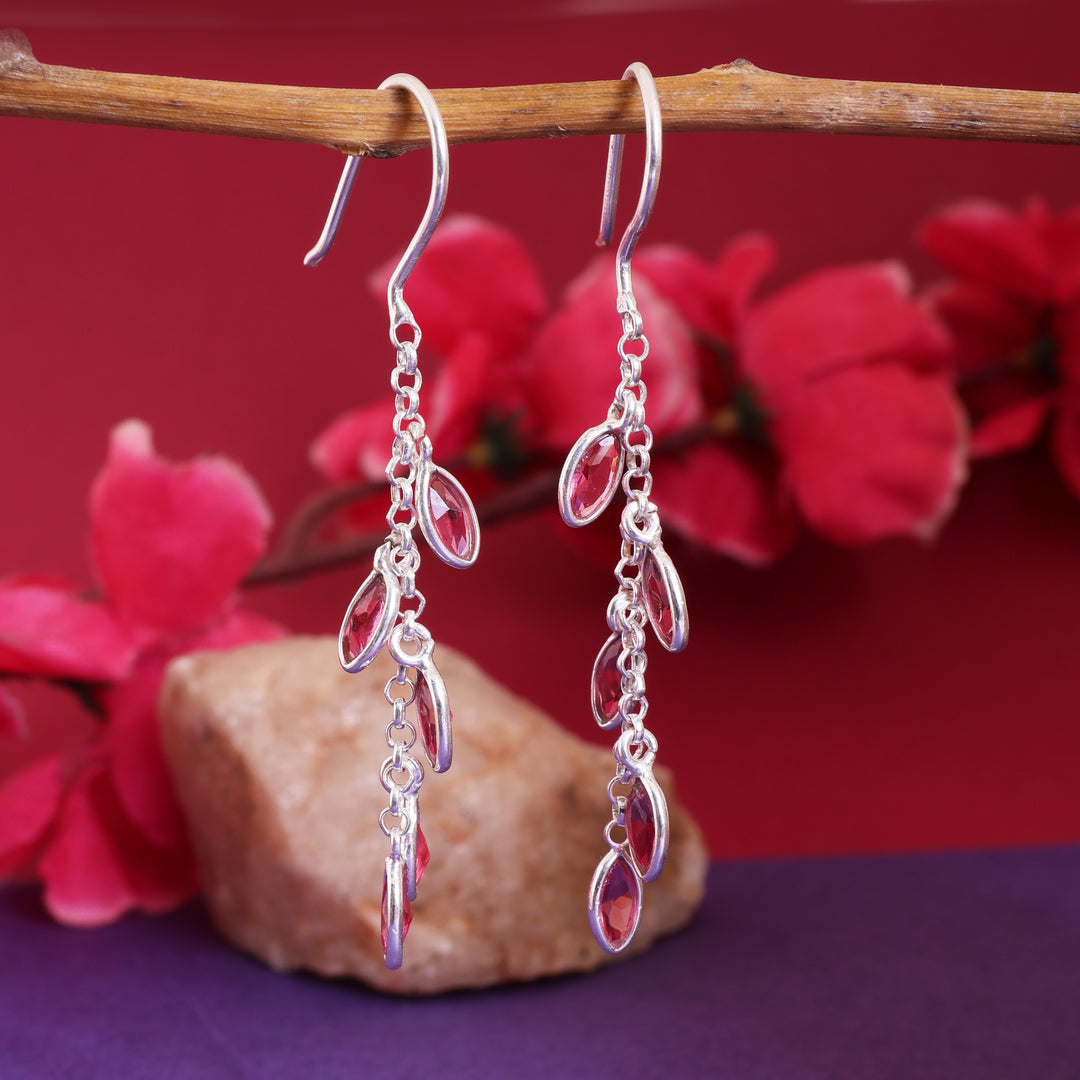 925 Silver Pink Gemstone Dangle Earrings | For Women | Gift