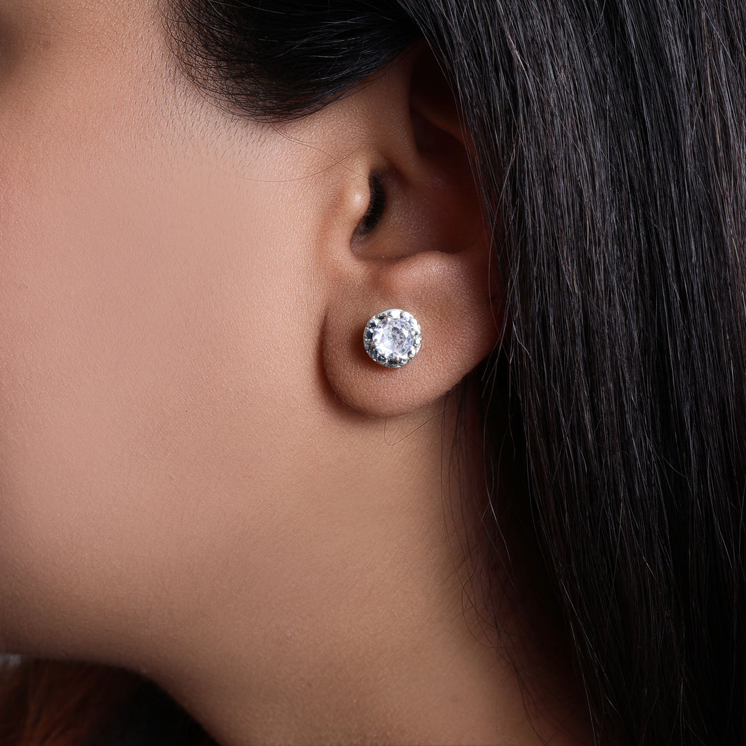 925 Silver Cubic Zirconia Stud Earrings | Women's Daily Wear