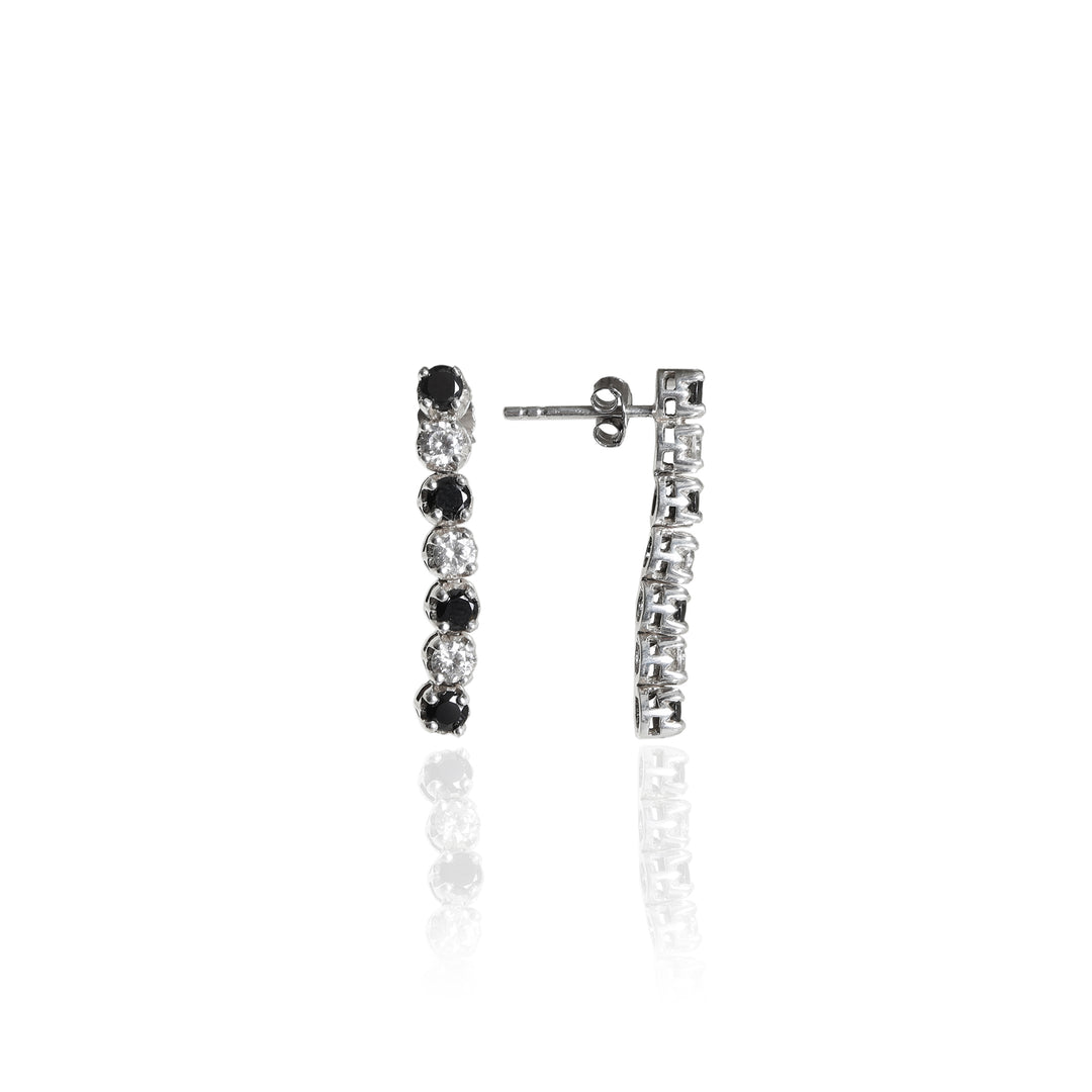 925 Silver Black & White Stone Drop Earrings | For Women