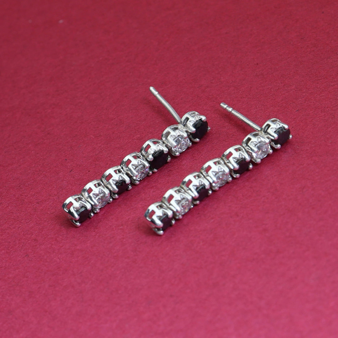 925 Silver Black & White Stone Drop Earrings | For Women
