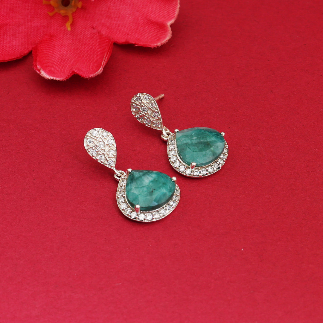 925 Silver Teardrop Emerald Earrings | Dangle Earrings for Women