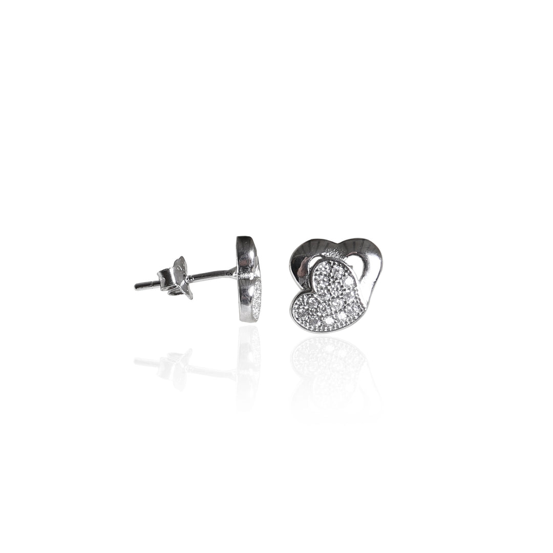 925 Silver Heart Stud Earrings | Diamond CZ for Women
