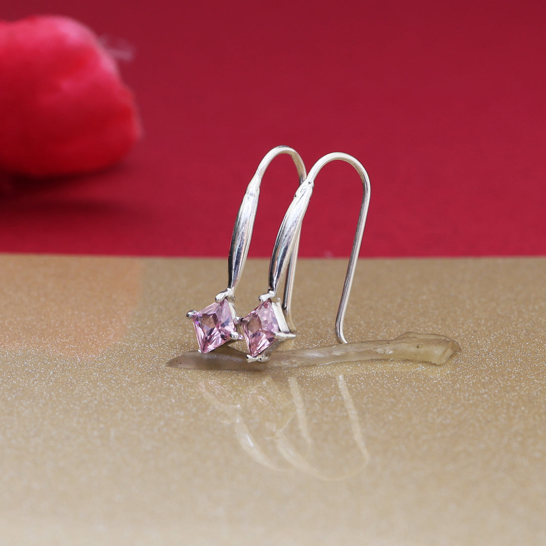 925 Silver Pink Square Stone Earrings for Women | Gift