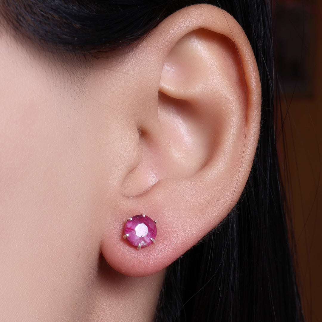 Ruby Stud Earrings in Silver | Gemstone Jewelry for Women