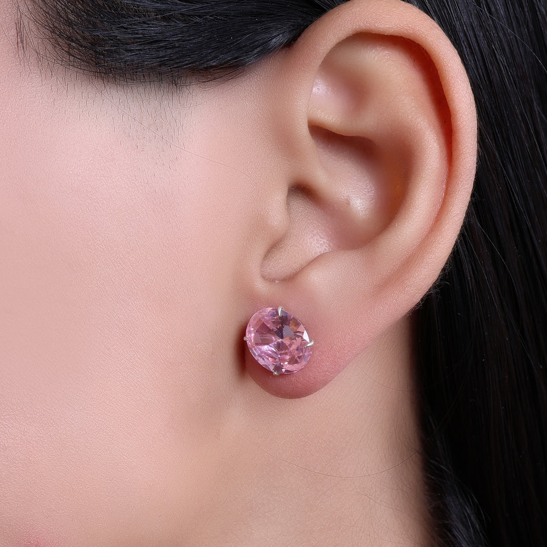 Pink Gemstone Stud Earrings | Silver | For Women | Gift