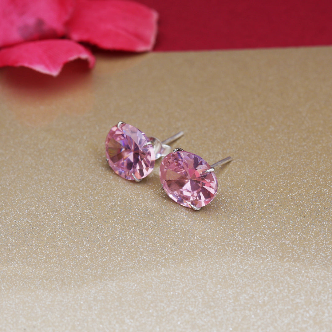 Pink Gemstone Stud Earrings | Silver | For Women | Gift