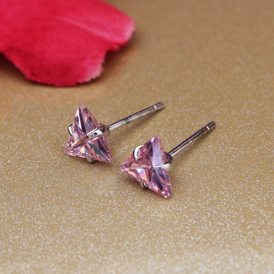 Silver Pink Trillion Stud Earrings for Women | Gift Jewelry