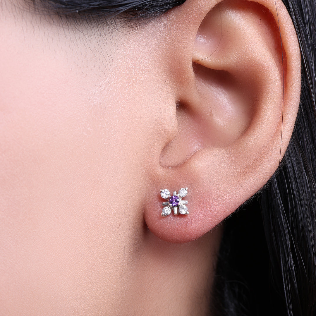 925 Silver Stud Earrings with Purple Gemstones | For Women
