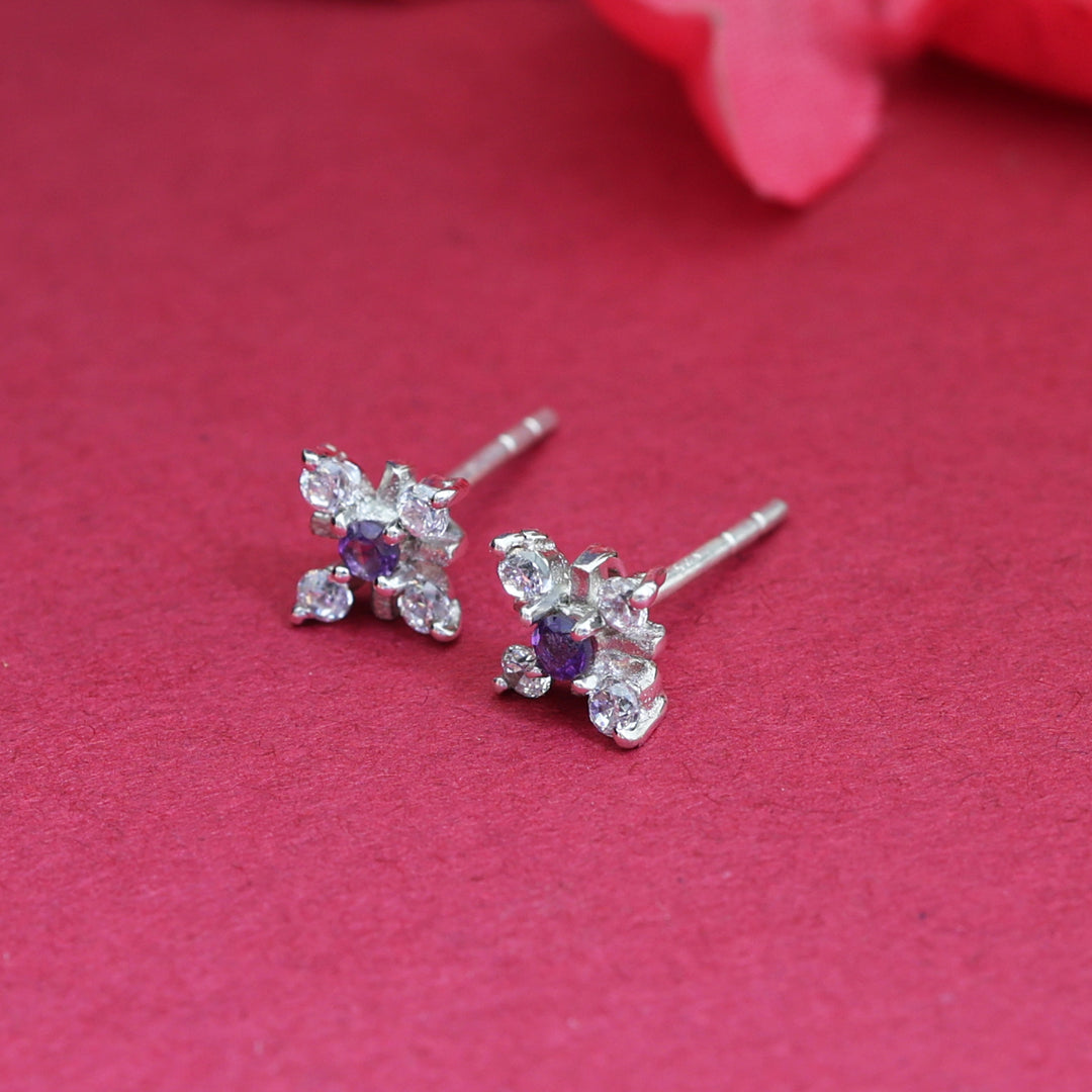 925 Silver Stud Earrings with Purple Gemstones | For Women