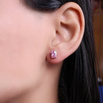 Load image into Gallery viewer, Pink Sapphire Stud Earrings in Sterling Silver | For Women
