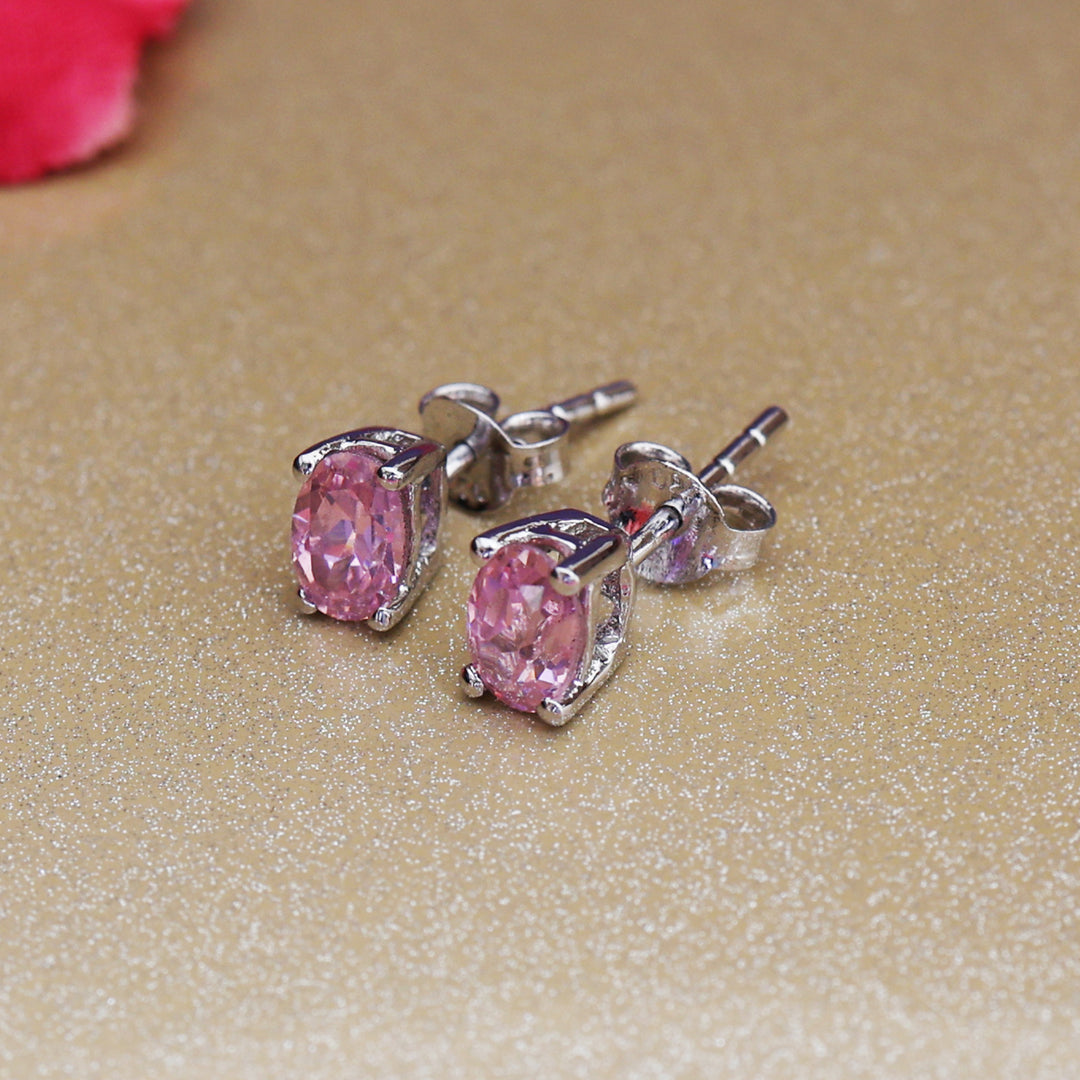 925 Silver Pink Sapphire Stud Earrings for Women | Gift Jewelry