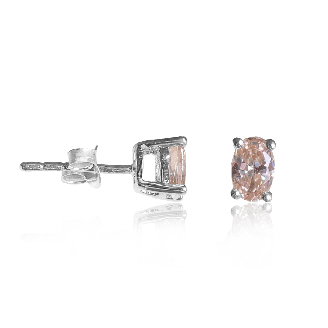 Silver Stud Earrings with Peach Stone | Women's Jewelry Gift