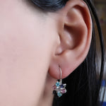 Load image into Gallery viewer, Silver Flower Earrings with Multicolor Gemstones for Women
